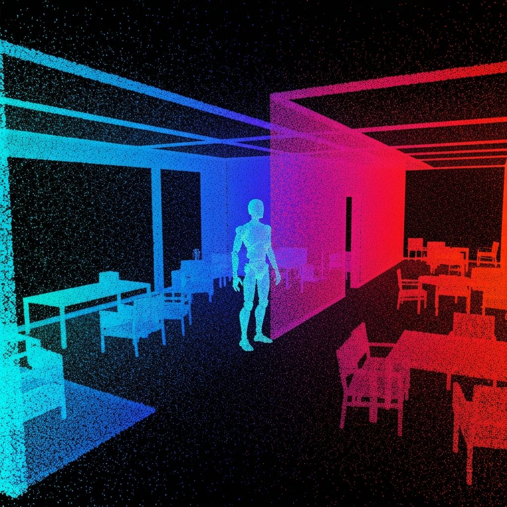 3D LiDAR point cloud visualization with depth-colored points for humanoid robot spatial training